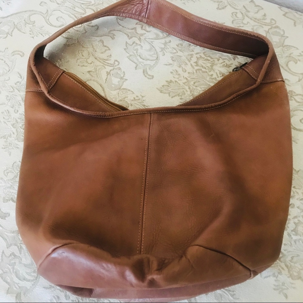 Camel colored Leather bucket bag